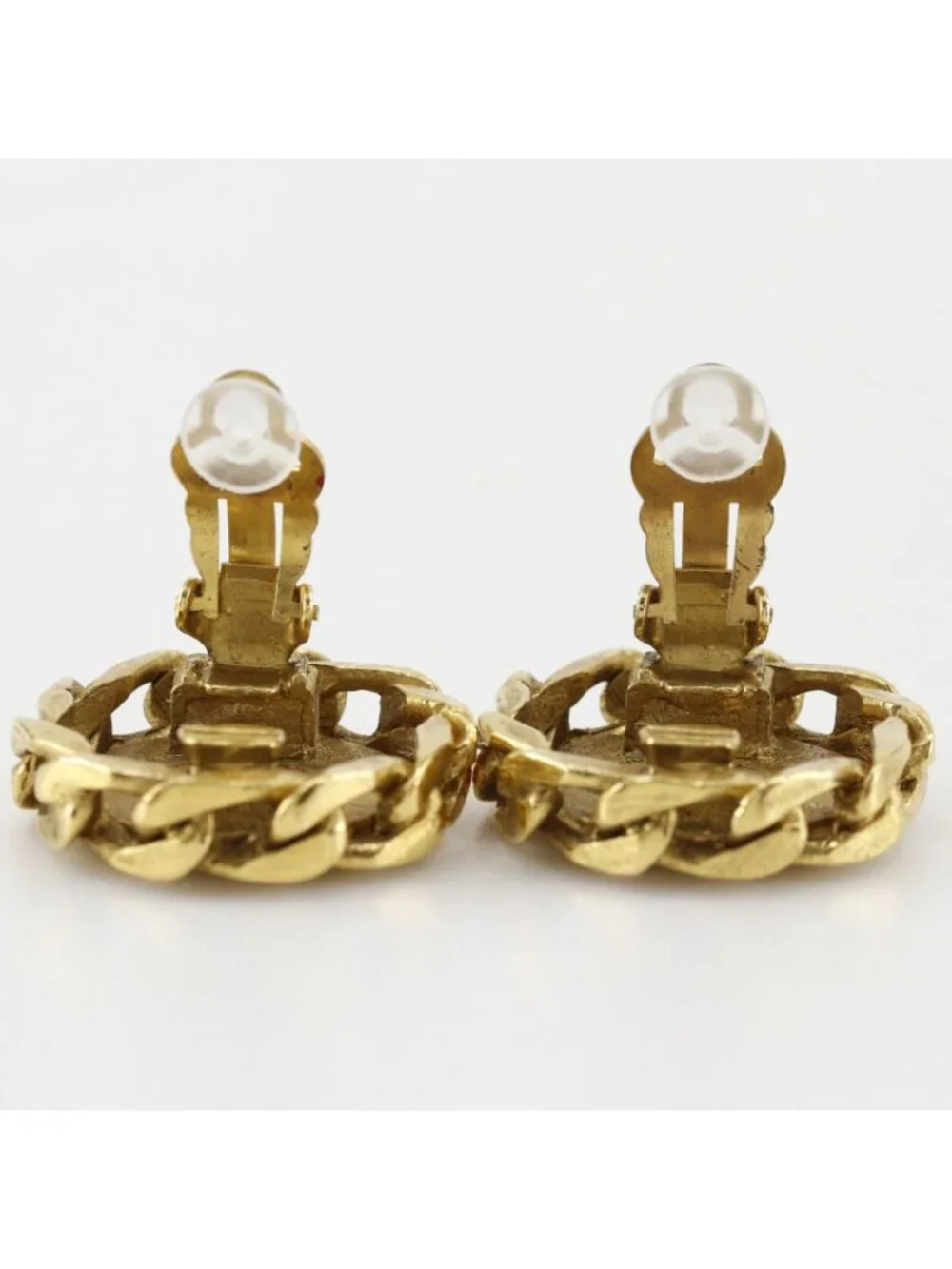 Chanel CC Logo Vintage Gold Plated Rhinestone 23 Earrings